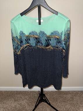 ☀️Charter Club Paisley Chain Print Sheer Blouse Size XL